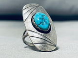 Enormous Vintage Native American Navajo Signed Morenci Turquoise Sterling Silver Ring-Nativo Arts
