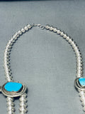 Gasp! 158 Grams Native American Navajo Turquoise Sterling Silver Squash Blossom Necklace-Nativo Arts