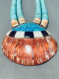 Native American Unbelievable Vintage Santo Domingo Blue Gem Turquoise, Shell Necklace-Nativo Arts