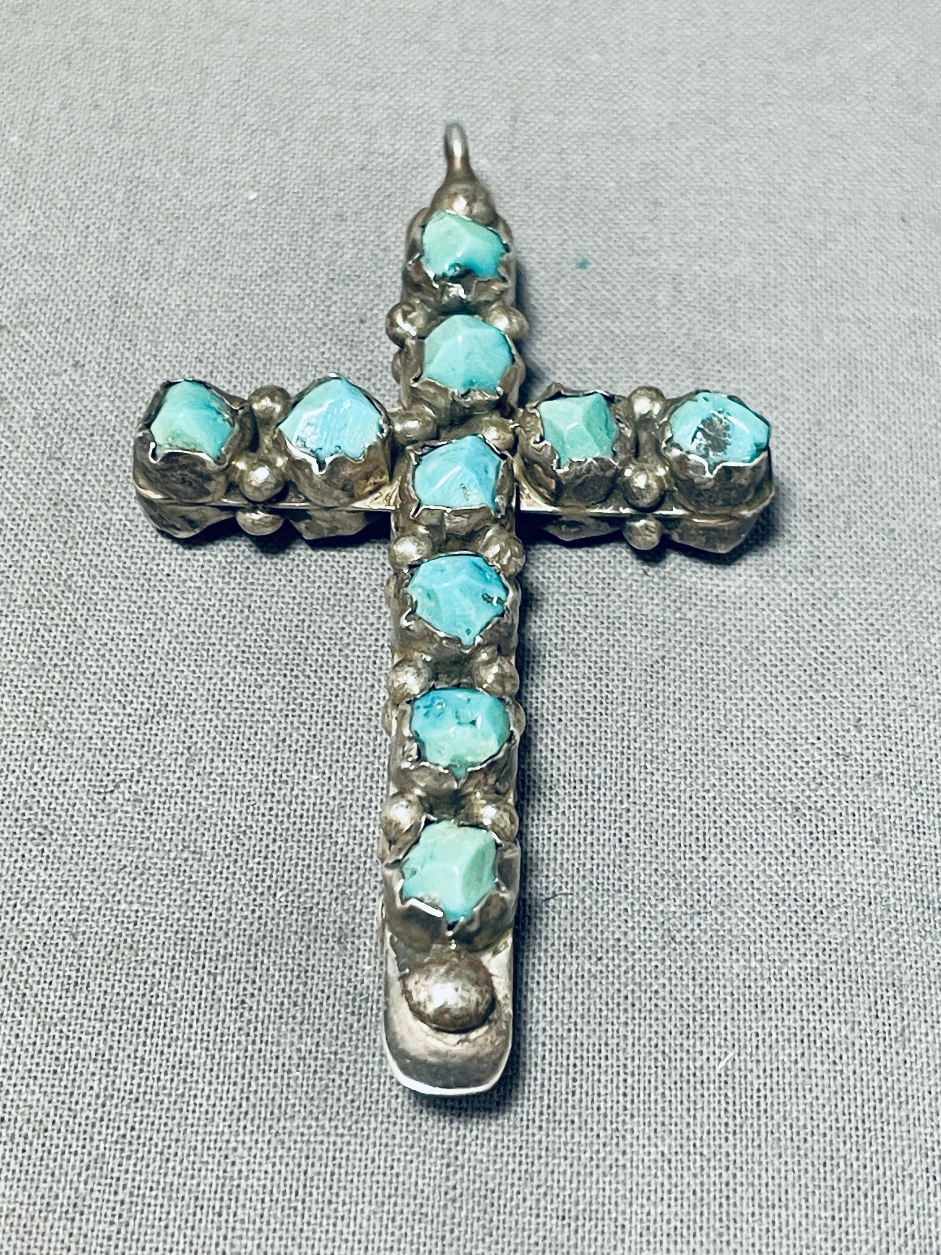 Reversible hot Vintage Zuni Sterling Silver Turquoise Coral Cross Pendant Necklace