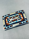 One Of The Most Intricate Vintage Native American Zuni Turquoise Inlay Sterling Silver Buckle-Nativo Arts