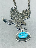 Freddy Charley Vintage Native American Navajo Turquoise Eagle Sterling Silver Necklace-Nativo Arts