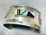 Henry Yazzie Vintage Native American Navajo Turquoise Inlay Sterling Silver Bracelet-Nativo Arts