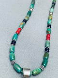 Mel Francis Vintage Native American Navajo Green Turquoise Sterling Silver Inlay Necklace-Nativo Arts