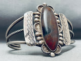 Rare Vintage Native American Navajo Petrified Wood Sterling Silver Bracelet-Nativo Arts