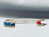 Carol Nez Vintage Native American Navajo Inlay Sterling Silver Bracelet Cuff-Nativo Arts
