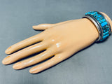 Carol Ann Vintage Native American Navajo Turquoise Row Inlay Sterling Silver Bracelet-Nativo Arts