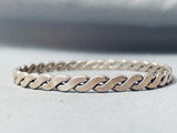 Hand Tooled Vintage Native American Navajo Sterling Silver Rope Chain Bracelet Bangle
