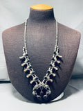 Exceptional Vintage Native American Navajo Black Onyx Sterling Silver Squash Blossom Necklace-Nativo Arts