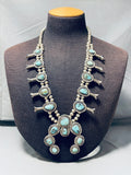 Gasp! Vintage Native American Navajo Dry Creek Turquoise Sterling Silver Squash Blossom Necklace-Nativo Arts