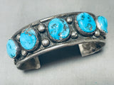 Signed Vintage Native American Navajo Blue Turquoise Row Sterling Silver Bracelet-Nativo Arts