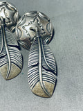 Traditional Vintage Native American Navajo Sterling Silver Feather Earrings-Nativo Arts