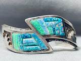 Native American Important Larry Castillo Opal Inlay Sterling Silver Bracelet Vintage-Nativo Arts