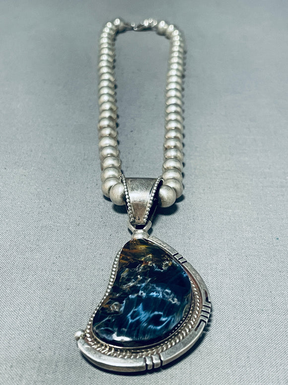 Moonlight Reflection Agate!! Vintage Native American Navajo Sterling Silver Necklace-Nativo Arts