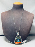 Outspace Vintage Native American Navajo Turquoise Inlay Sterling Silver Kachina Necklace-Nativo Arts