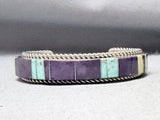 Intricate Vintage Native American Navajo Charoite Turquoise Inlay Sterling Silver Bracelet-Nativo Arts