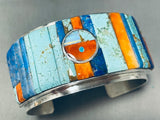 6.5 Inch Wrist Native American Navajo Turquoise Inlay Sterling Silver Bracelet Cuff-Nativo Arts
