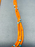 Rare Orange Coral!! Native American Navajo Sterling Silver Turquoise Necklace-Nativo Arts