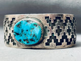 Hand Tooled Geomtric Vintage Native American Navajo Turquoise Sterling Silver Bracelet-Nativo Arts