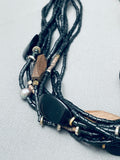 The Most Unique Black Onyx Hieshi Vintage Native American Navajo Sterling Silver Necklace-Nativo Arts