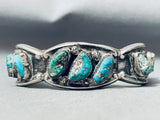 Chunky Nugget Vintage Navajo Kingman Turquoise Sterling Silver Bracelet