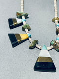 Native American Interesting Vintage Santo Domingo Turquoise Jet Shell Sterling Silver Necklace-Nativo Arts