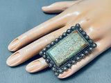 Massive Vintage San Felipe Green Turquoise Sterling Silver Button Ring