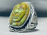 Important Francisco Gomez Vintage Hand Carved Sterling Silver Turquoise Ring-Nativo Arts