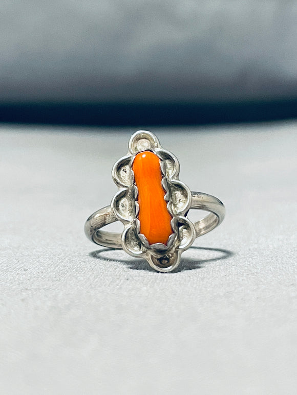 Sweet Vintage Native American Navajo Coral Sterling Silver Ring-Nativo Arts