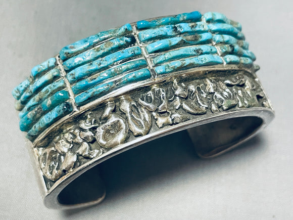 Hasteen Heavy 126 Gram Vintage Native American Navajo Sterling Silver Turquois Einlay Bracelet-Nativo Arts