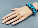 Heavy Vintage Native American Navajo Turquoise Sterling Silver Wire Bracelet-Nativo Arts