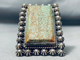 Massive Vintage San Felipe Green Turquoise Sterling Silver Button Ring
