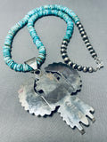 Magnificent Native American Navajo Blue Gem Turquoise Sterling Silver Kachina Necklace-Nativo Arts
