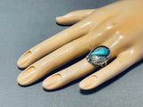 Breathtaking Vintage Native American Navajo Pilot Mountain Turquoise Sterling Silver Ring-Nativo Arts