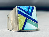 Very Rare!! Vintage Santo Domingo Turquoise Inlay Sterling Silver Ring-Nativo Arts