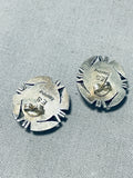 Exceptional Vintage Native American Navajo Malachite Sterling Silver Earrings-Nativo Arts