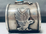 Heavy Snake And Eagle Vintage Native American Navajo Morenci Turquoise Sterling Silver Bracelet-Nativo Arts