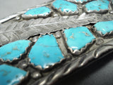 Wayne Cheama Vintage Native American Zuni Blue Gem Turquoise Sterling Silver Buckle-Nativo Arts