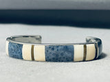 5.5 Inch Small Wrist Vintage Navajo Lapis Sterling Silver Inlay Bracelet-Nativo Arts