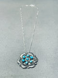 Special Vintage Native American Navajo Turquoise Sterling Silver Flower Necklace-Nativo Arts