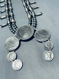 Unforgettable Native American Navajo Sterling Silver Coin Squash Blossom Necklace-Nativo Arts