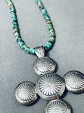 Huge Button Sterling Silver Vintage Native American Navajo Turquoise Cross Necklace-Nativo Arts