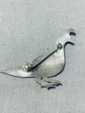 Adorable Vintage Native American Navajo Morenci Turquoise Sterling Silver Quail Pin-Nativo Arts