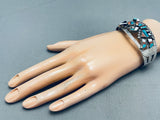 Huge Vintage Navajo Turquoise Kachina Inlay Sterling Silver Bracelet-Nativo Arts