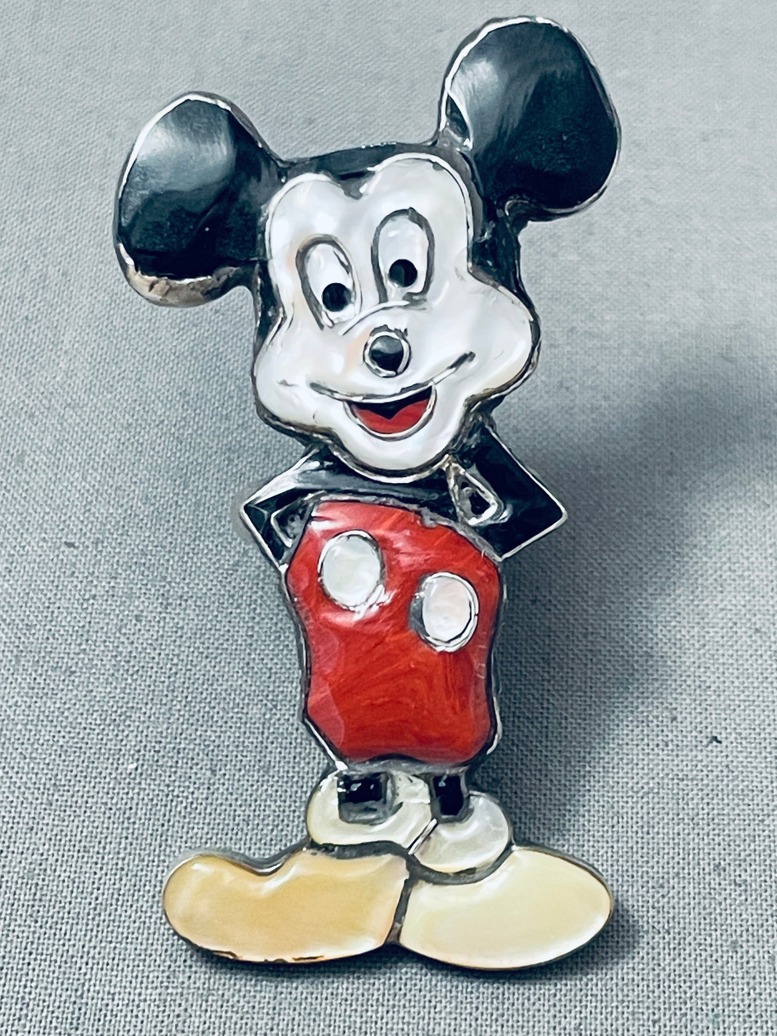 Towering Vintage Native American Zuni Coral Inlay Mickey Mouse