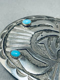 One Of Best Native American Navajo Sleeping Beauty Turquoise Sterling Silver Bear Buckle-Nativo Arts