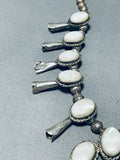 Classic Vintage Native American Navajo Mother Of Pearl Sterling Silver Squash Necklace-Nativo Arts
