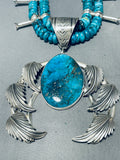 202 Gram Powerful Native American Navajo Turquoise Sterling Islver Squash Blossom Necklace-Nativo Arts
