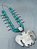 183 Grams Native American Navajo Tortoise Turquoise Sterling Silver Squash Blossom Necklace
