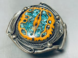 Gasp! Walnut Wood Inlaid Turquoise Vintage Native American Navajo Sterling Silver Bracelet-Nativo Arts